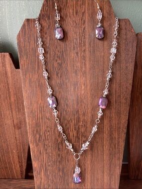 Purple Crystal Bead Necklace and Earring Set